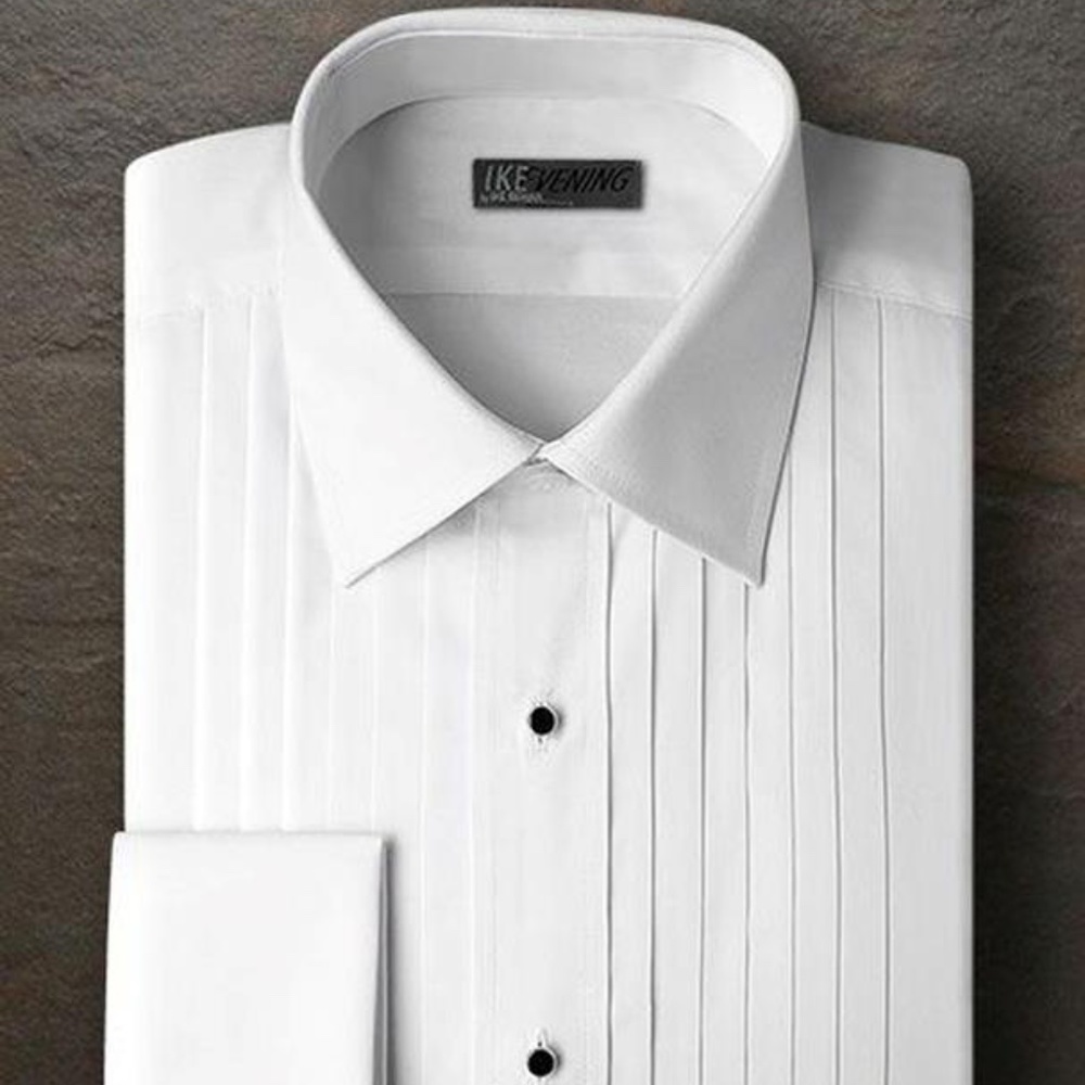New Ike Behar 1/2" Pleated Spread Collar French Cuff  Tuxedo Shirt Modern Fit